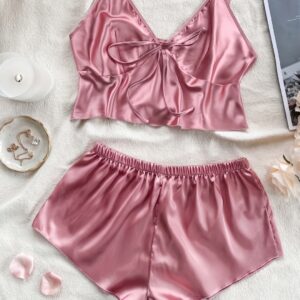 Conjunto de Pijama Satinado "Pink Romance" - Top con Lazo y Short