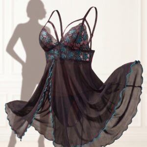 Babydoll de Tul Translúcido con Encaje Esmeralda – Modelo "Nocturna"