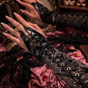 Abraza tu Lado Oscuro: Guantes Largos de Charol con Atado Lateral