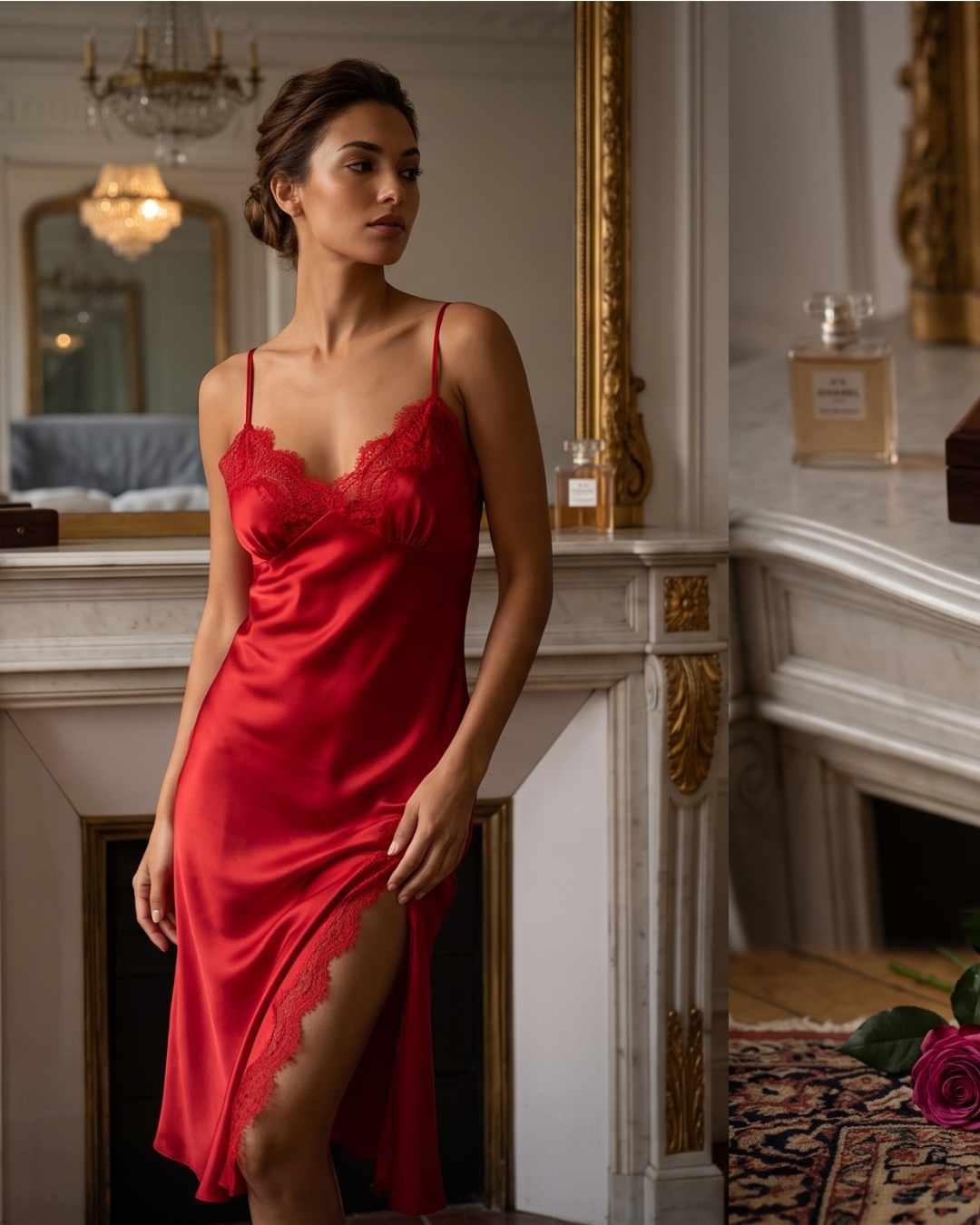 Rouge Nuit – Camisón Satinado de Encaje Couture
