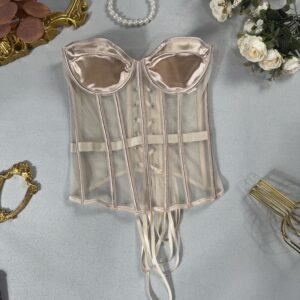 Corsé Bustier de Satén y Malla Translúcida – Modelo "Gilded Aura"